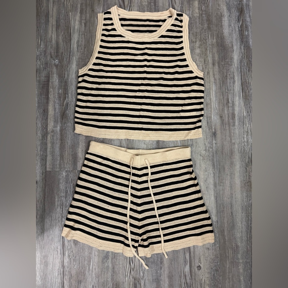 SHEIN Black and Cream Striped Knit Set